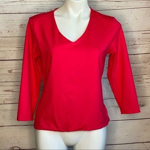 Judy P Pink V-Neck Stretchy Top sz L
